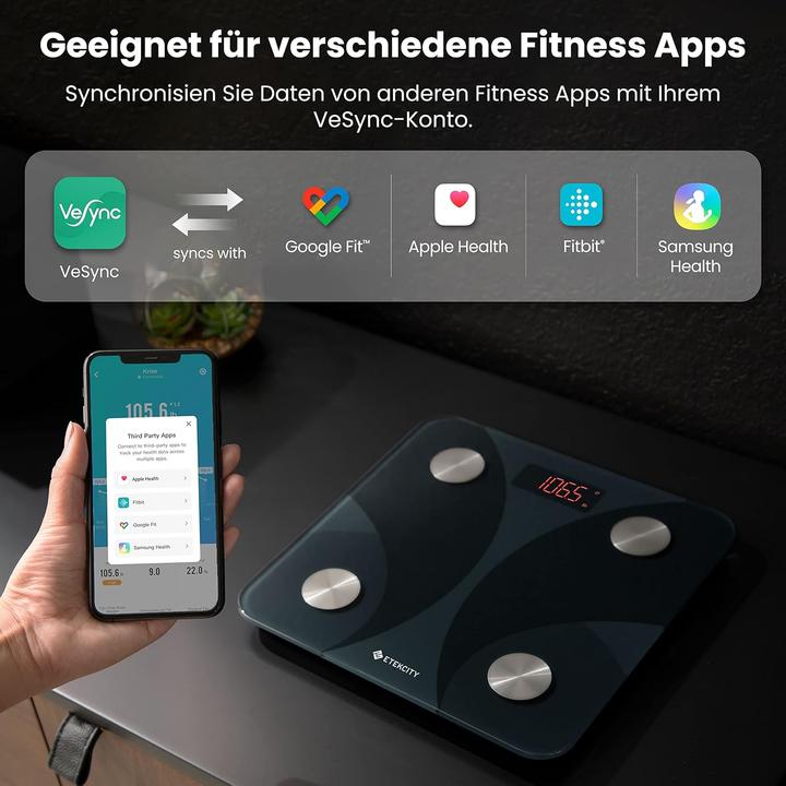 Image du produit Etekcity Digitale Körperfettwaage mit Bluetooth und App-Unterstützung (180 kg)