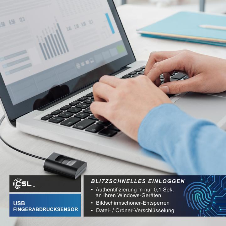 Produktbild CSL Fingerabdrucksensor, USB Fingerabdruckleser, 10 IDs, Rundumerkennung, plug & play, für Win 8/10/11