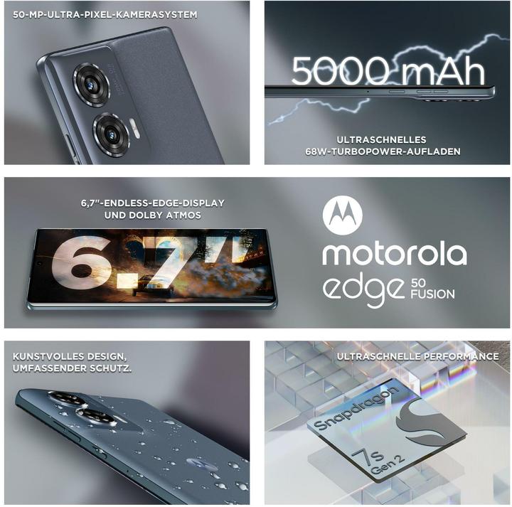 Produktbild Motorola Edge50 Fusion (256 GB, Forest Blue, 6.70", SIM + eSIM, 50 Mpx, 5G)