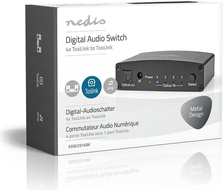 Actual product image Nedis Digital Audio Switch | 4-Way | Connectors - Input: DC Power / 4x TosLink | Connectors - Off (0.05 m)