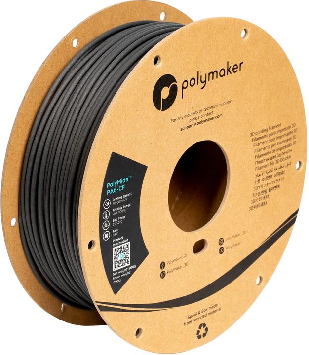 Actual product image Polymaker PolyMide PA6-CF V2 - Black - 2.85mm - 500g (Nylon, Carbon, 2.85 mm, 500 g, Black)
