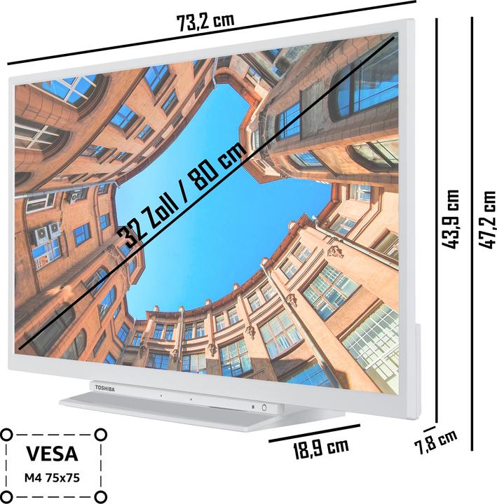 Produktbild Toshiba 32LK3C64DAW (80 cm (32 Zoll), weiss, FullHD, Triple Tuner, SmartTV) (32", Full HD)