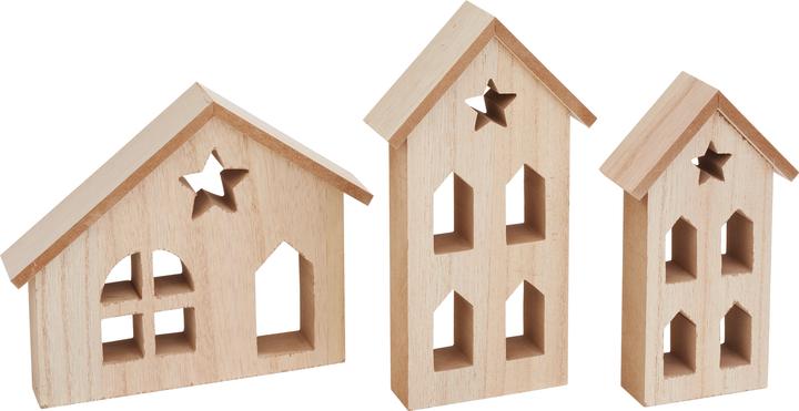 Produktbild VBS Häuser-Silhouetten mit Fenster "Weihnacht", 3er-Set, MDF-Holz