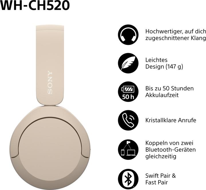 Produktbild Sony WH-CH520 (keine Geräuschunterdrückung, 50 h, Kabellos)