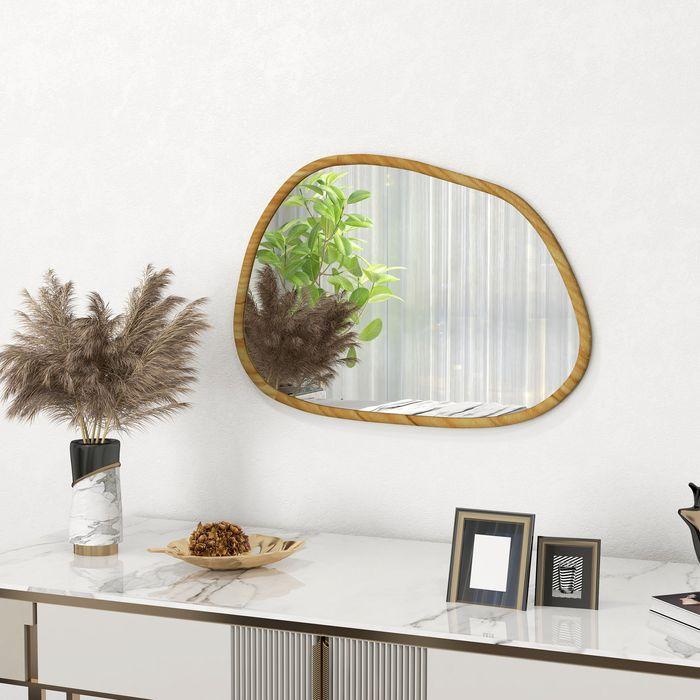 Image du produit Swisshandel24 miroir mural asymétrique 80x60cm miroir salle de bain cadre bois anti oxydé déco salle de bain