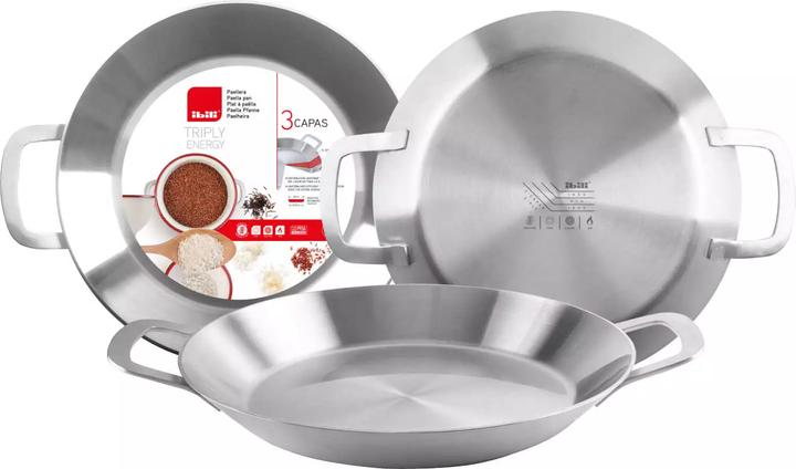 Actual product image Ibili Paella pan Triply Energy 38 cm For traditional Spanish paella, suitable for all hob types (38 cm, Paella pan, Stainless steel)