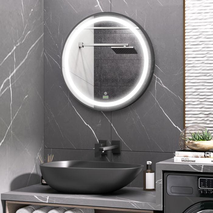 Image du produit Swisshandel24 Miroir de salle de bain, éclairage LED, intensité variable, 3 couleurs de lumière, cadre (Ø 60 cm)
