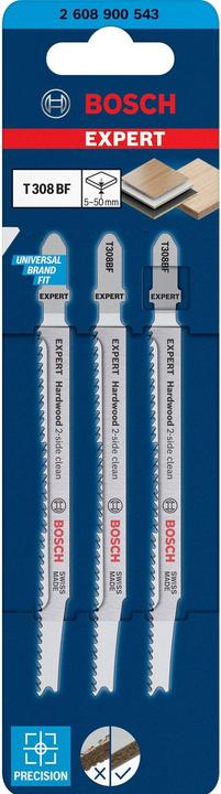 Actual product image Bosch Professional Zubehör EXPERT 'Hardwood 2-side clean' T 308 BF Jigsaw blade, 3 pieces