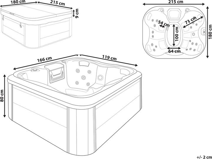 Actual product image Beliani Whirlpool Outdoor white with LED rectangular 180 x 215 cm ARCELIA (4 pers.)