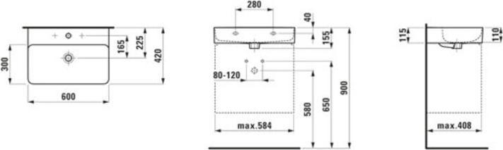 Image du produit Laufen VAL lavabo, encastré, 1 trou de robinet, sans trop-plein, 600x420, H810283 (420 mm, 600 mm)
