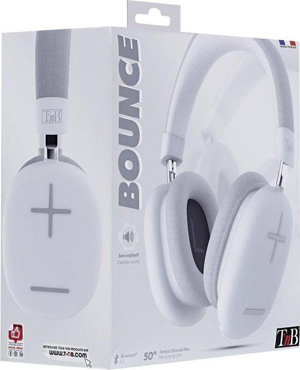 Produktbild T'nB Casque Micro Bluetooth Bounce (Blanc) (ANC, 50 h, Kabelgebunden)
