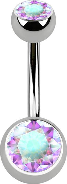 Produktbild Star Piercing Banane silber Innengewinde mit zwei Kugeln silber mit Kristall multicolor (Titan G23, ohne Messing)