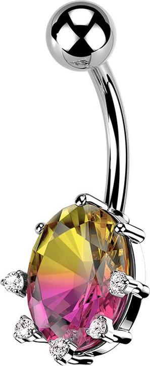 Immagine prodotto Star Piercing Banane silber mit Kugel grosses Ovalen Kristall (Acciaio chirurgico 316L, Ottone)