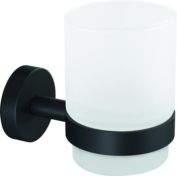 Bicchiere per spazzolini MOON BLACK con soluzione adesiva senza forare (9 x 13,5 x 18 cm)