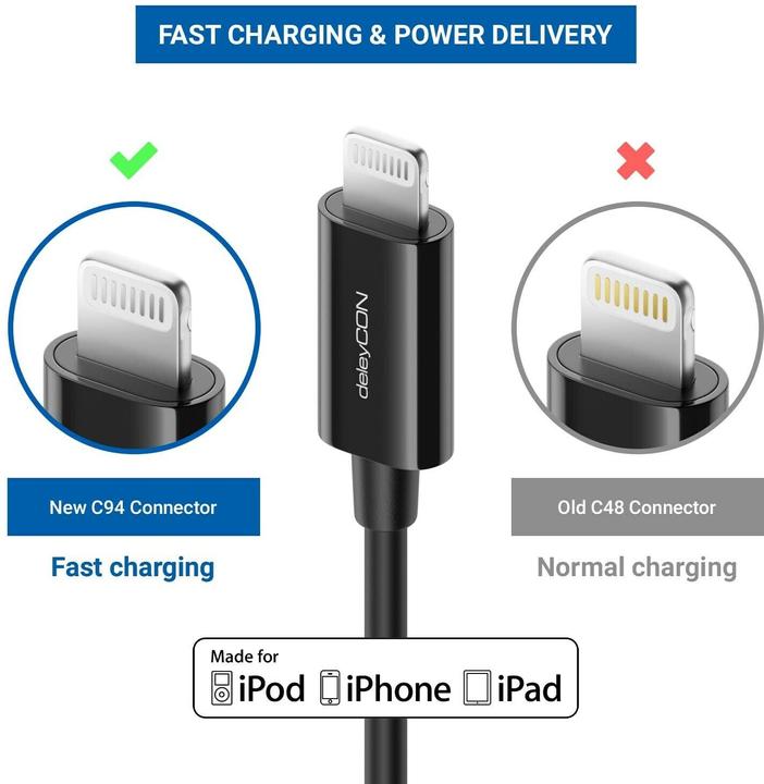 Actual product image deleyCON USB 2.0 cable USB C - Lightning 0.15 m (0.15 m, USB 2.0)