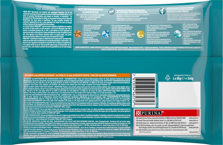 Valori nutrizionali e ingredienti Purina ONE Adulti (Adulto, 4 pz., 340 g)