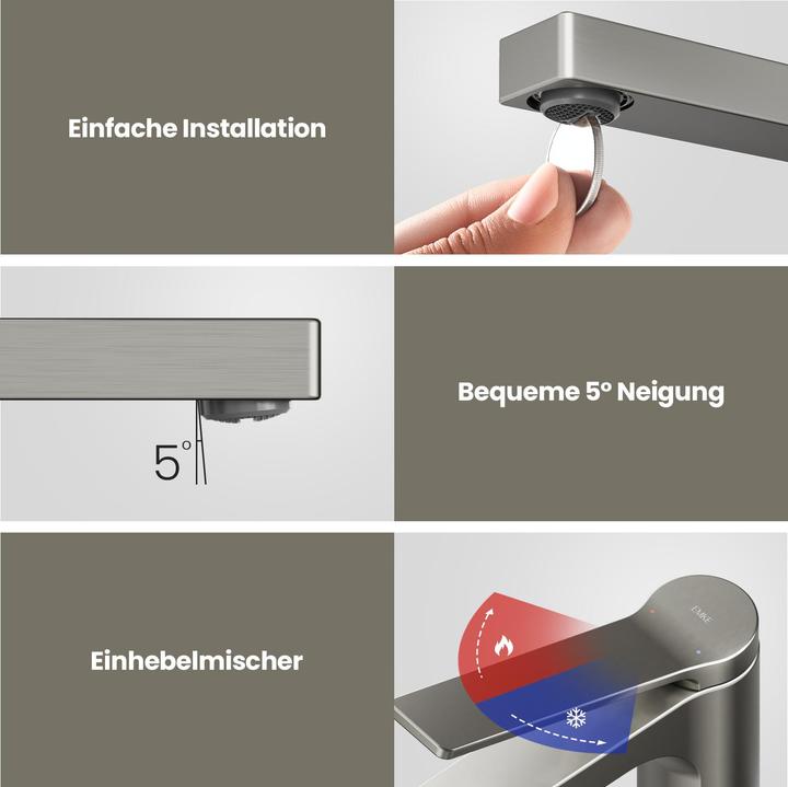 Actual product image Emke Bathroom tap, anthracite matt, mixer tap washbasin, brass, with aerator, ceramic cartridge