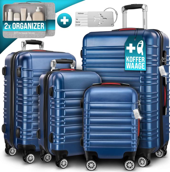 Monzana Hartschalenkoffer 4er Set mit Zubehör (120 l, Handgepäck (bis 50l), M (50 - 90l), L (90 - 115l), XL (ab 115l))