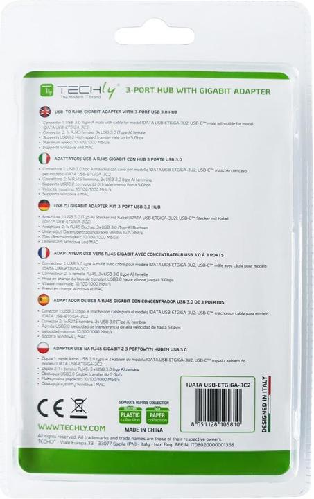 Actual product image Techly IDATA-USB-ETGIGA-3C2 (USB-A, 4 Ports)