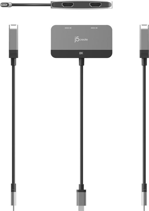 Productafbeelding j5Create JCA465-N Adapter voor 8K beeldscherm met USB-C® en dubbele HDMI™. (USB Type-C, 20 cm)