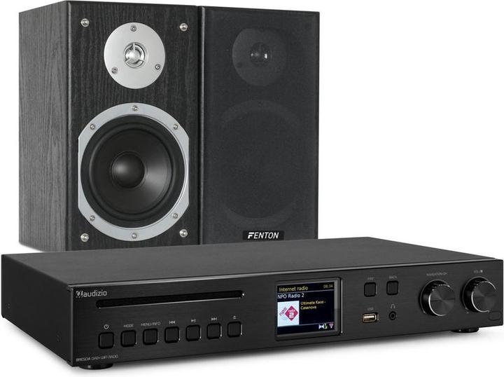 DAB radio met Bluetooth - Audizio Brescia - Internet radio met wifi, mp3, cd en speakers - Zwart (FM, DAB, WiFi, Bluetooth)
