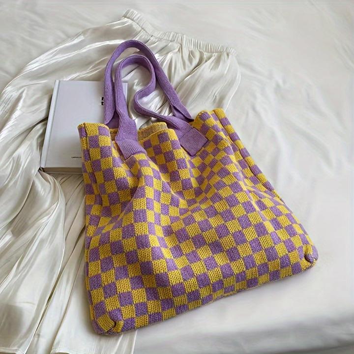 Only-Bags.Store Borsa a tracolla a maglia a quadri, borsa a tracolla con motivo a quadri di tendenza, borsa a mano