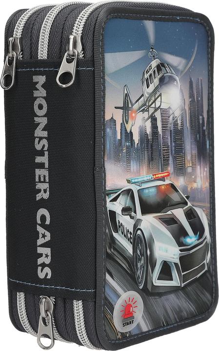 Produktbild Magni DEPESCHE MONSTER CARS Federtasche LED Polizeiauto 3-Fach gefüllt schwarz