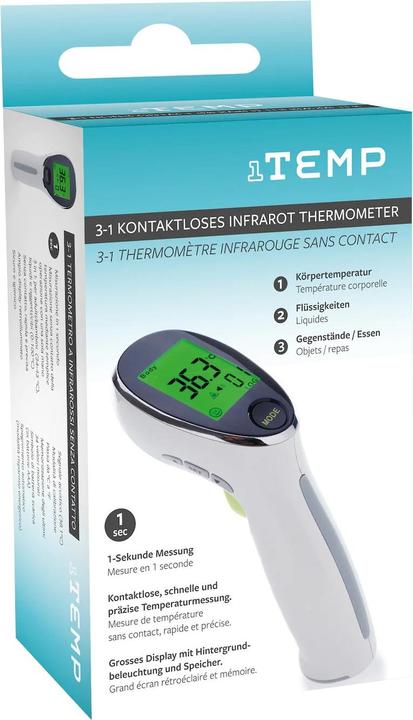 Image du produit 1Temp thermomètre infrarouge 3-en-1 (Front, Sans contact)
