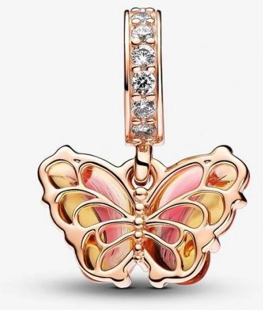 Produktbild Pandora Rosafarbener & Gelber Murano Glas Schmetterling Charm Anhänger (Glas)