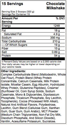 Valeurs nutritives et ingrédients BSN True Mass (Fraise, 1 pcs, 4730 g)
