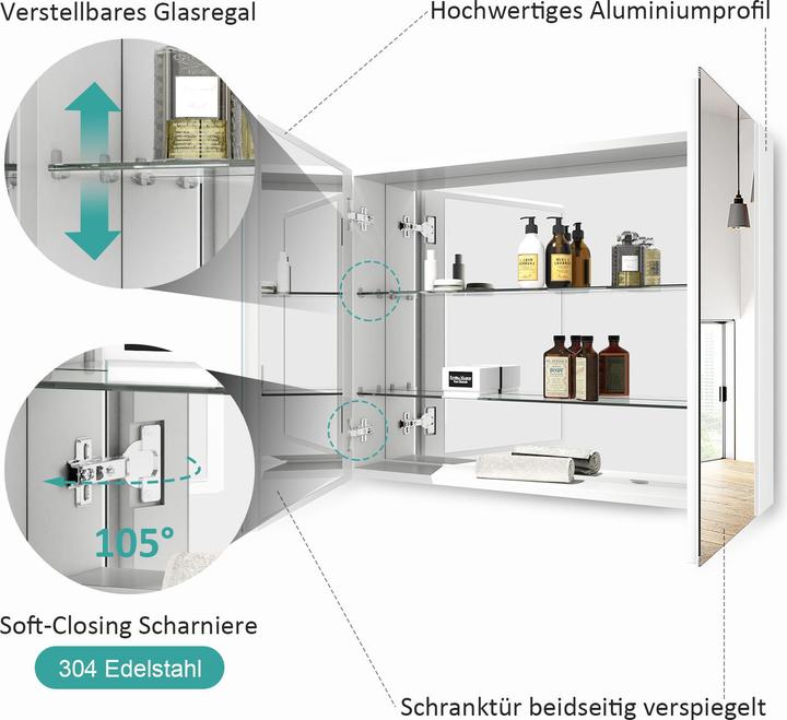 Produktbild Emke Spiegelschränke 85x65cm Spiegelschrank Badschrank mit Doppelseitiger Spiegel (Weiss) (65 x 85 cm)