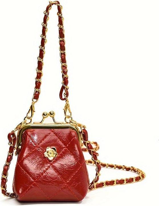 Only-Bags.Store Chic Mini Crossbody Bag with Kiss Lock - Quilted, Embroidered Floral Design, Lightweight & Stylish