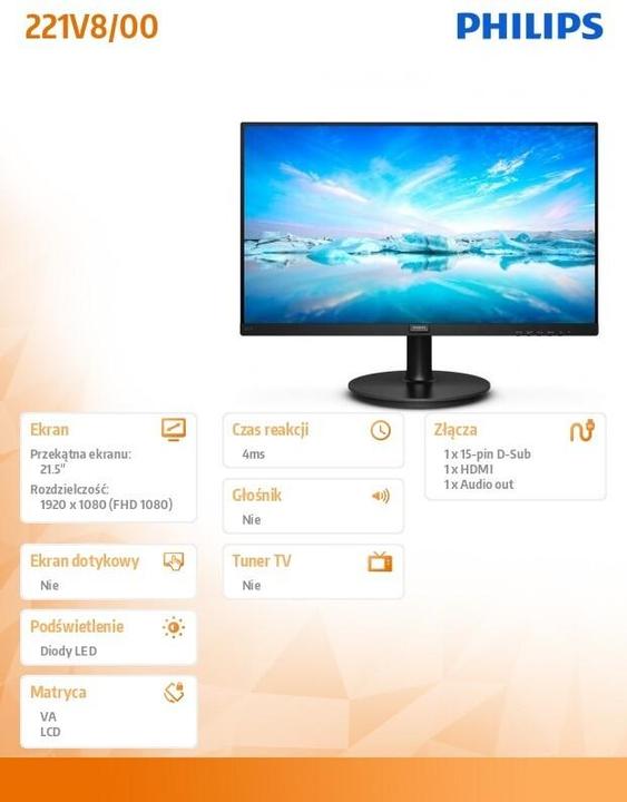 Immagine prodotto Philips 221V8/00 (1920 x 1080 pixel, 21.50")