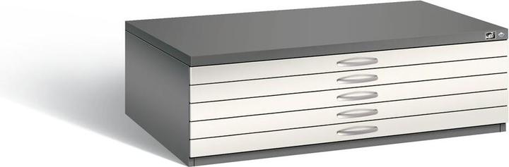Image du produit C+P Armoire à plans, format A0, 5 tiroirs, hauteur 760 mm, gris volcan / blanc