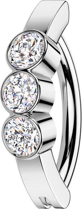 Star Piercing Banane klappbar silber Schild drei runde Kristall silber (Messing, Chirurgenstahl 316L)