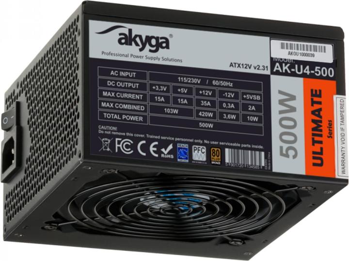 Actual product image Akyga Ultimate ATX Power Supply 500W AK-U4-500 80 PLUS Bronze PCI-E PFC (500 W)
