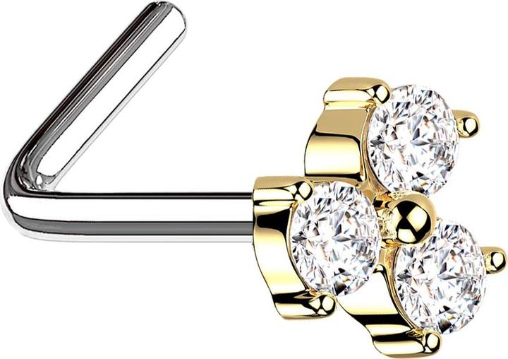 Image du produit Star Piercing clou de nez coudé 14k doré trifolié fleur cristal argenté (Laiton, Acier chirurgical 316L)