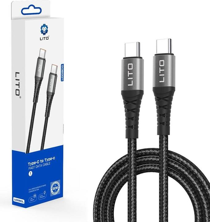 Immagine prodotto Lito - Data Cable (LD08) - Type-C to Type-C, Quick Charging, 2.4A, 2m - Black