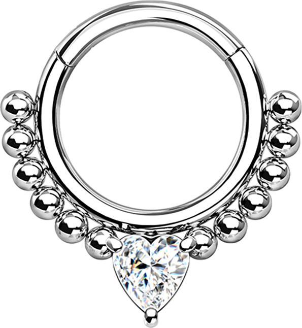 Produktbild Star Piercing Micro Segmentring klappbar silber Kugeln und Herzkistall silber (Chirurgenstahl 316L, ohne Messing)