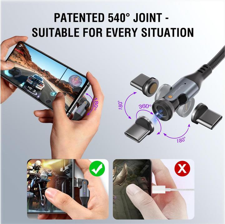 Actual product image 4smarts USB-C 540° Magnetkabel-Set GravityCord (1.80 m, USB 2.0, 240 W)