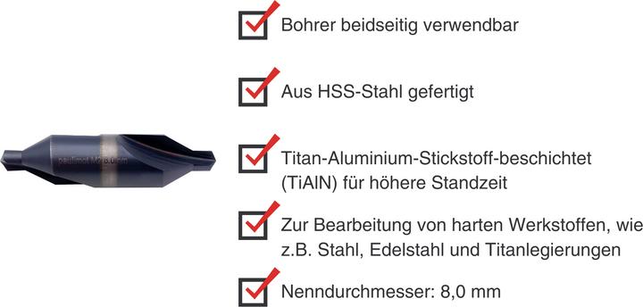 Produktbild Paulimot Zentrierbohrer 8,0 mm TiAlN-beschichtet (8,0 Millimeter)
