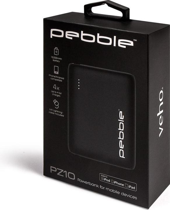 Actual product image veho Pebble PZ10 - Black - Universal - Rectangle - Lithium Polymer (LiPo) - 10000 mA (10000 mAh, 12 W, 37 Wh)