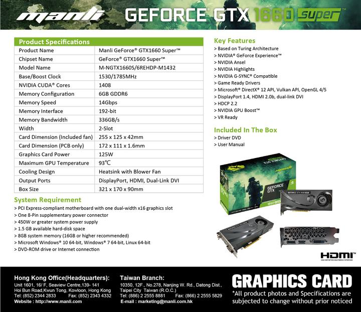 Actual product image Manli GeForce GTX 1660 Super (6 GB)