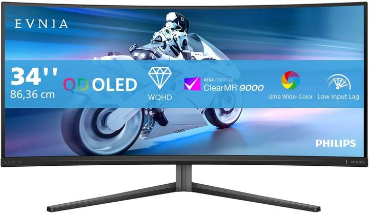 Actual product image Philips 34M2C6500/00 QD-OLED Curved Monitor, 0.03ms, HDR400, höhenverst., 2x HDMI, Port, USB-C (3440 x 1440 pixels, 34")