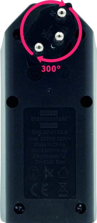 Immagine prodotto Brennenstuhl spina di giunzione cleverLINE a 3 vie nera, ruotabile fino a 300° (con gancio) *CH* (Tipo 13, 3 x)
