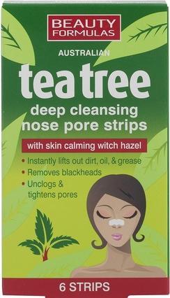 Beauty Formulas Tea Tree Deep Cleansing Nose Pore Strips Deep Cleansing Nose Strips 6Pcs. (Cleaning cloths, 500 ml)