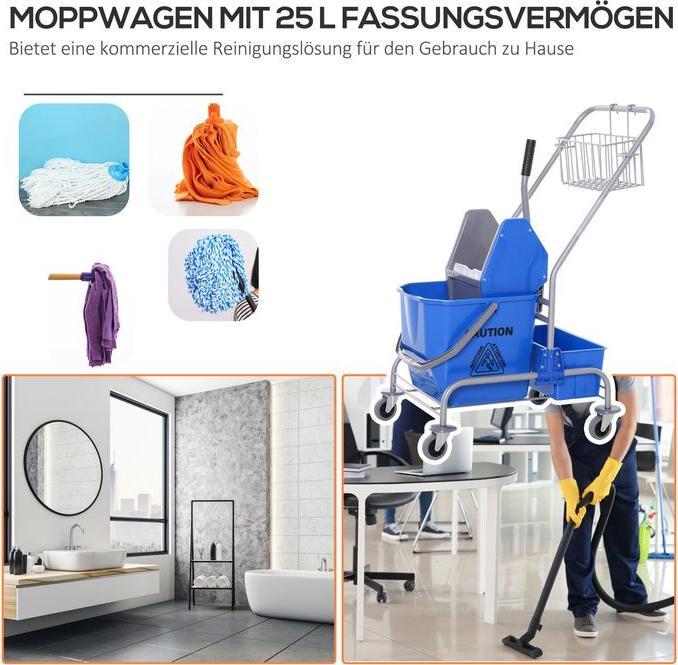 Actual product image Swisshandel24 Putzwagen Reinigungswagen Fahreimer Putzeimer 25 Liter mit 4 Rollen Blau (1 pcs.)