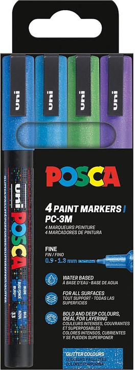 Actual product image Posca Acrylic marker (glitter violet, glitter light blue, glitter blue, glitter green, 1.30 mm, 4 x)
