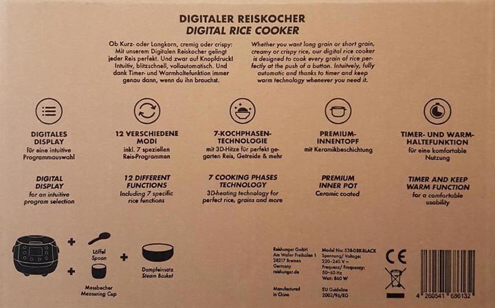 Image du produit Reishunger Cuiseur à riz & vapeur numérique noir