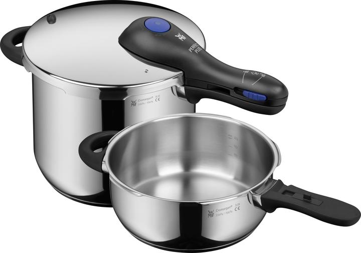 Actual product image WMF Pressure cooker 3tlg 6,5+3l large cooking signal Perfect Plus Induction (22 cm, Pan set + pot set, Stainless steel)